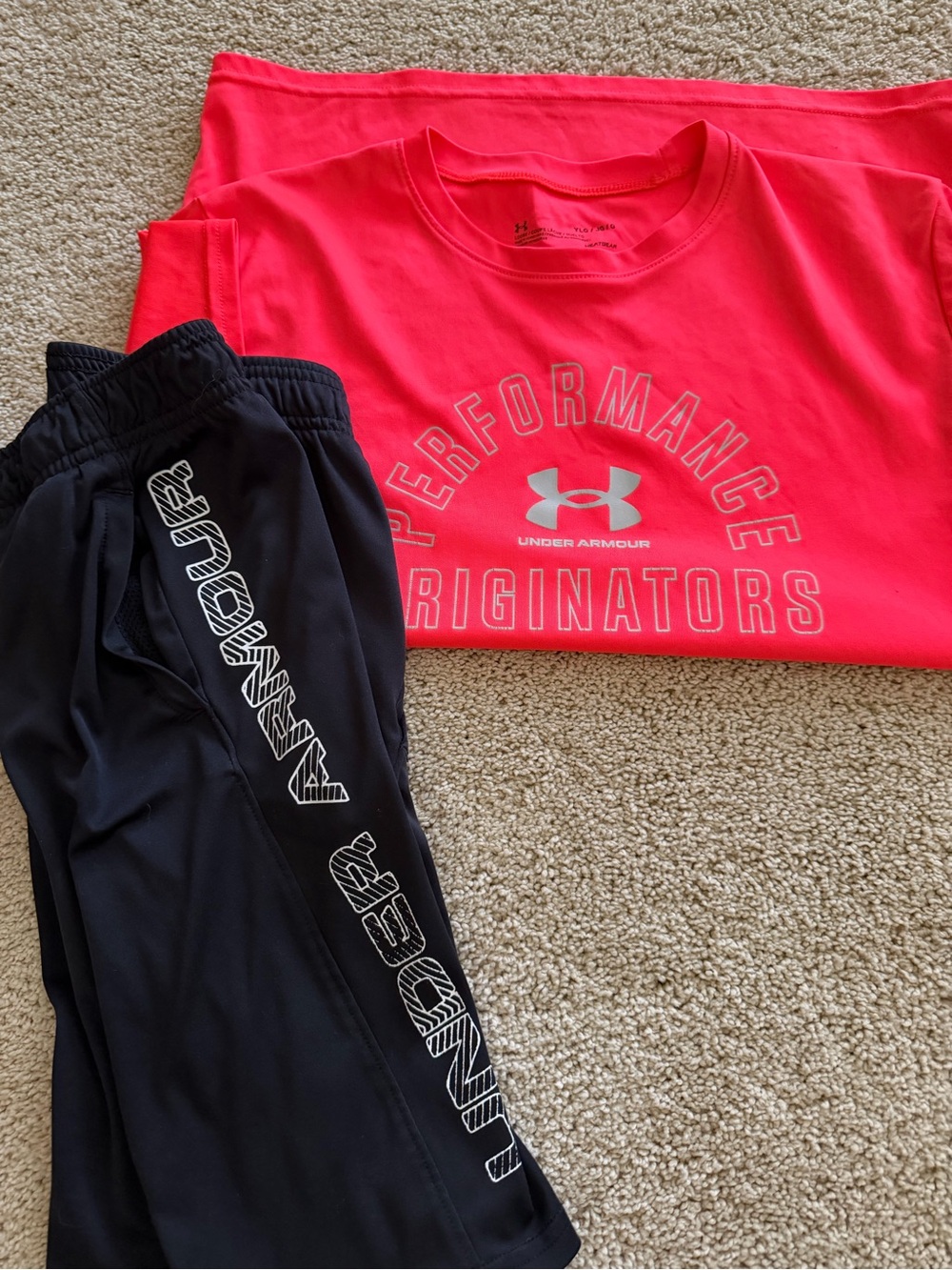Under Armour Kids Pink Performance Tee with Black Athletic Shorts
